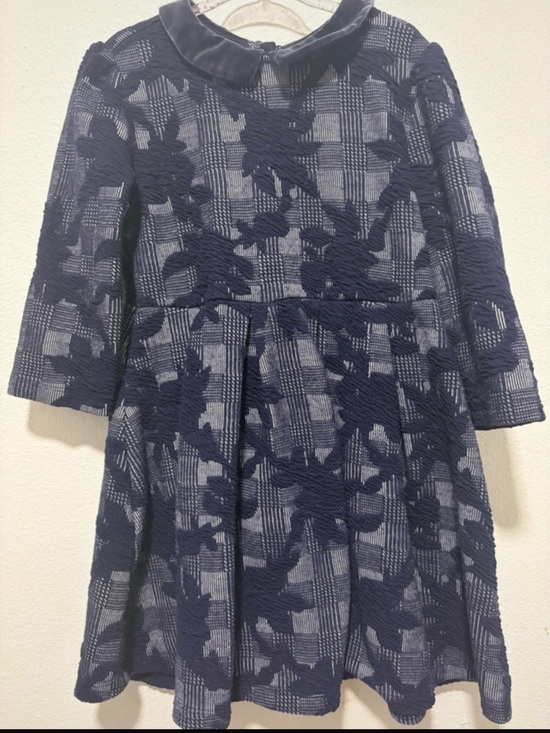 Janie and Jack Other - Janie and Jack Navy Plaid Floral Textured Dress with Velvet Collar